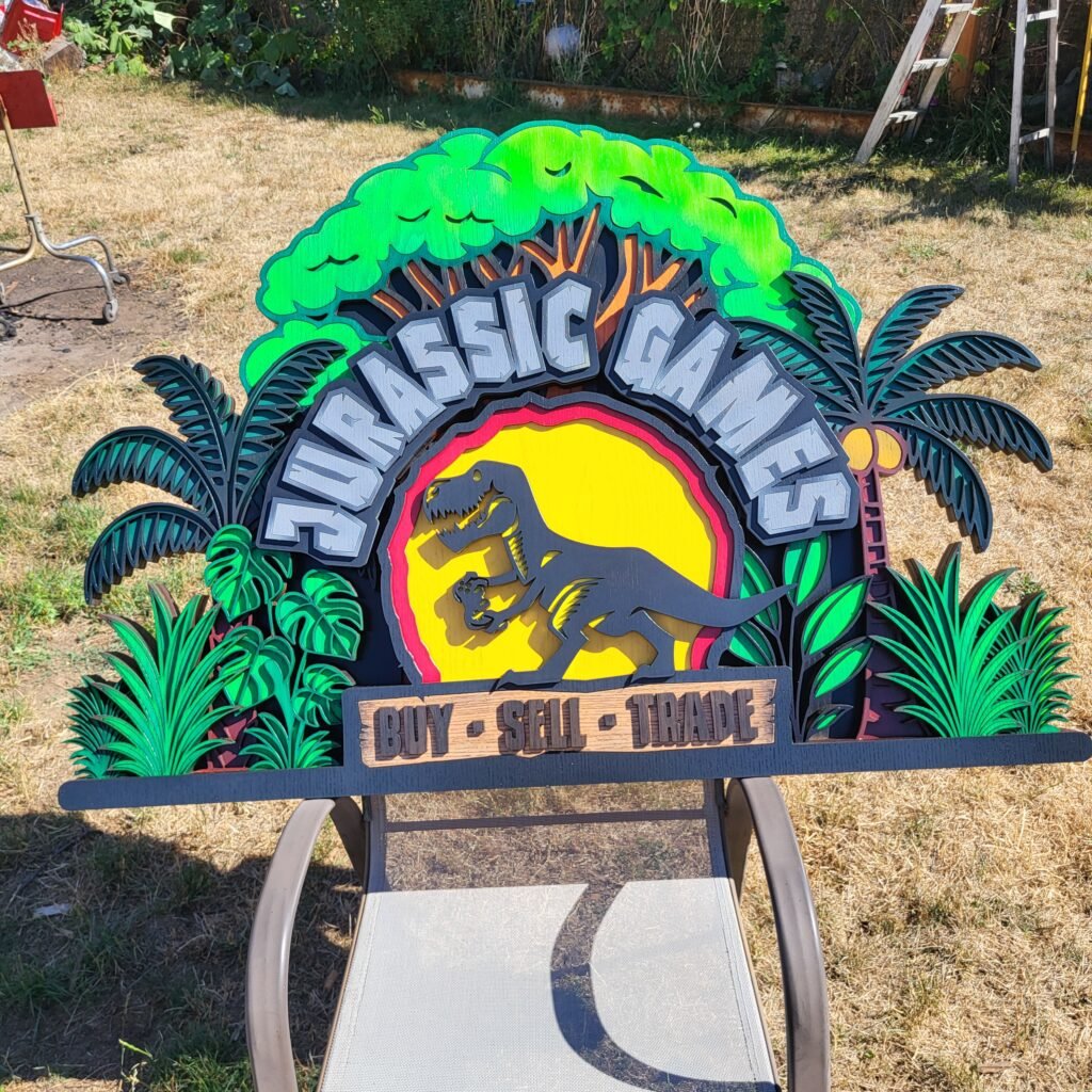 Custom Wood Signs 1 Colorful Jurassic Games sign design.