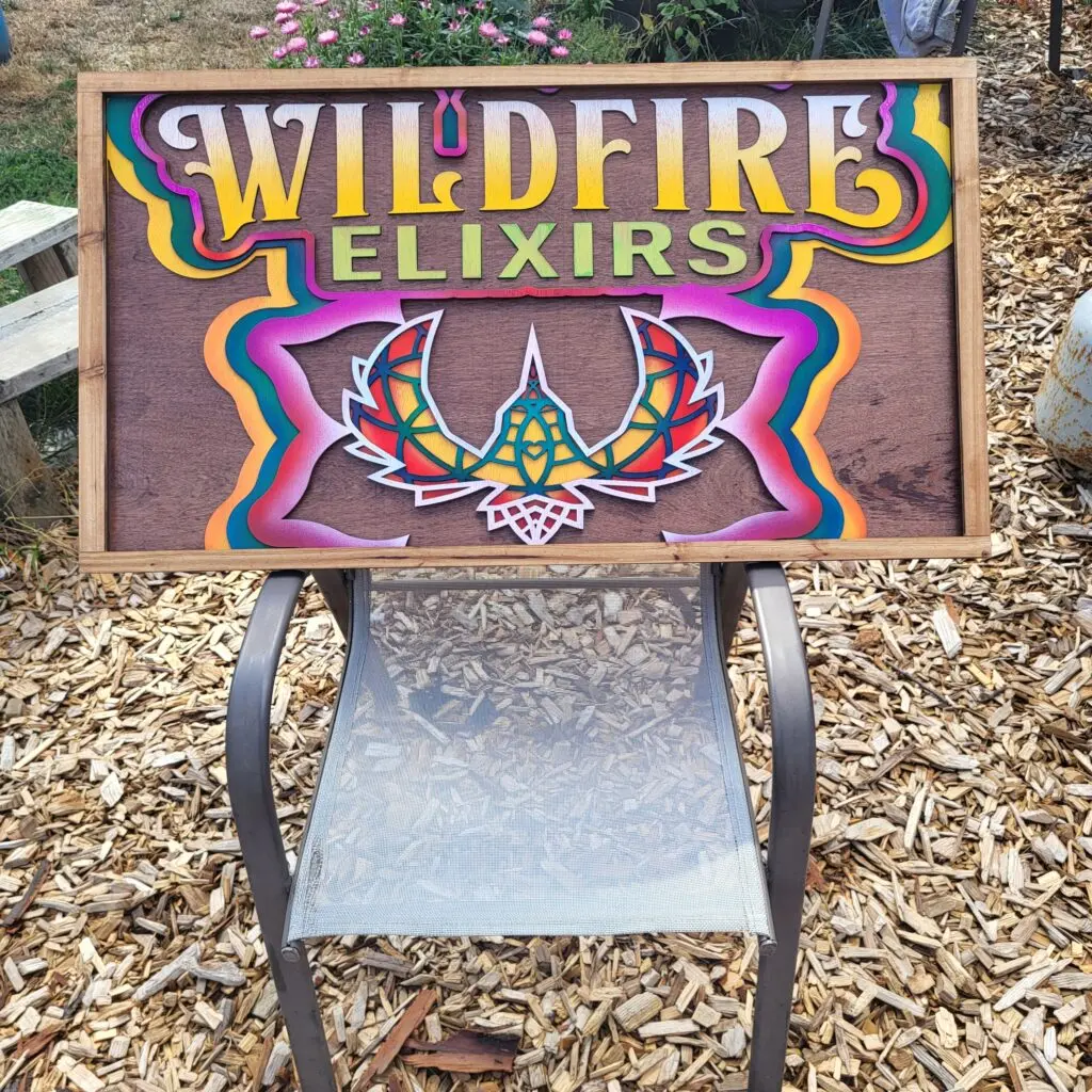 Colorful sign for Wildfire Elixirs