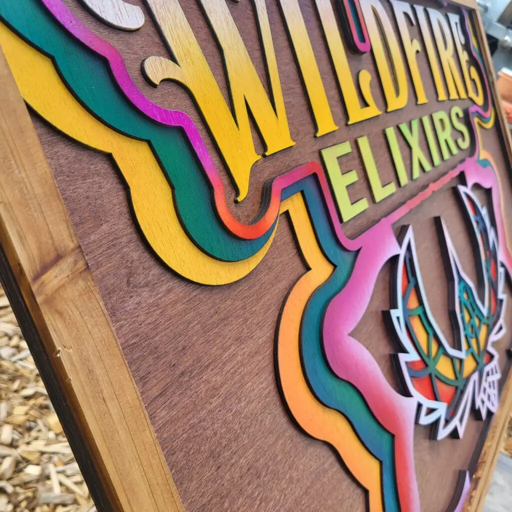 Close-up of Wildfire Elixirs sign