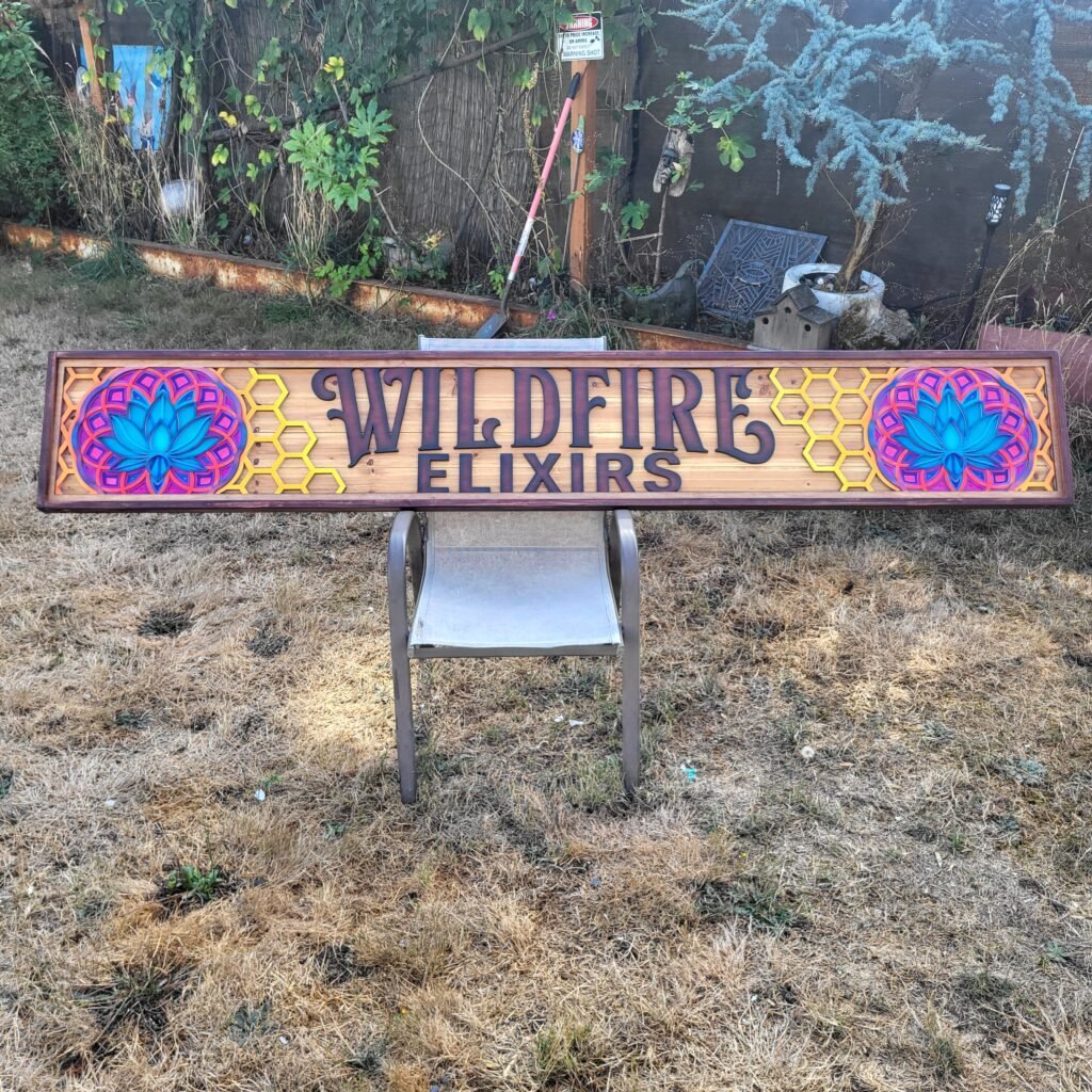 Custom Wood Signs 3 Wildfire Elixirs wooden sign displayed.