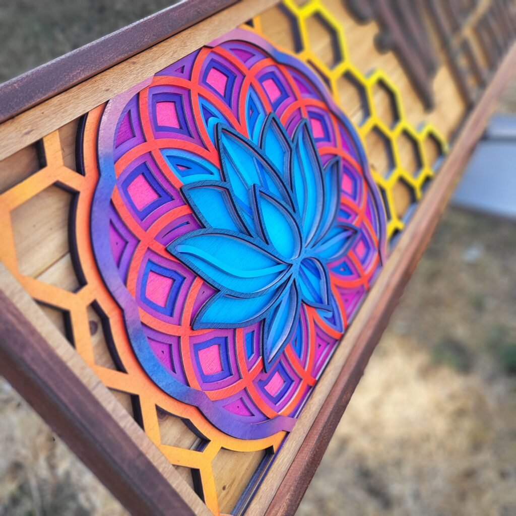 Custom Wood Signs 5 Intricate lotus pattern with vibrant colors.