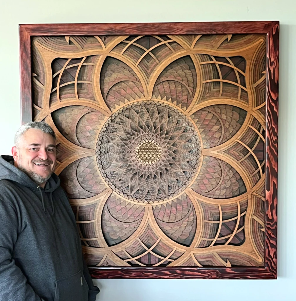 Intricate wooden mandala wall art