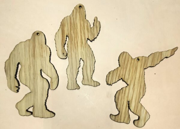 Wood grain Sasquatch ornaments